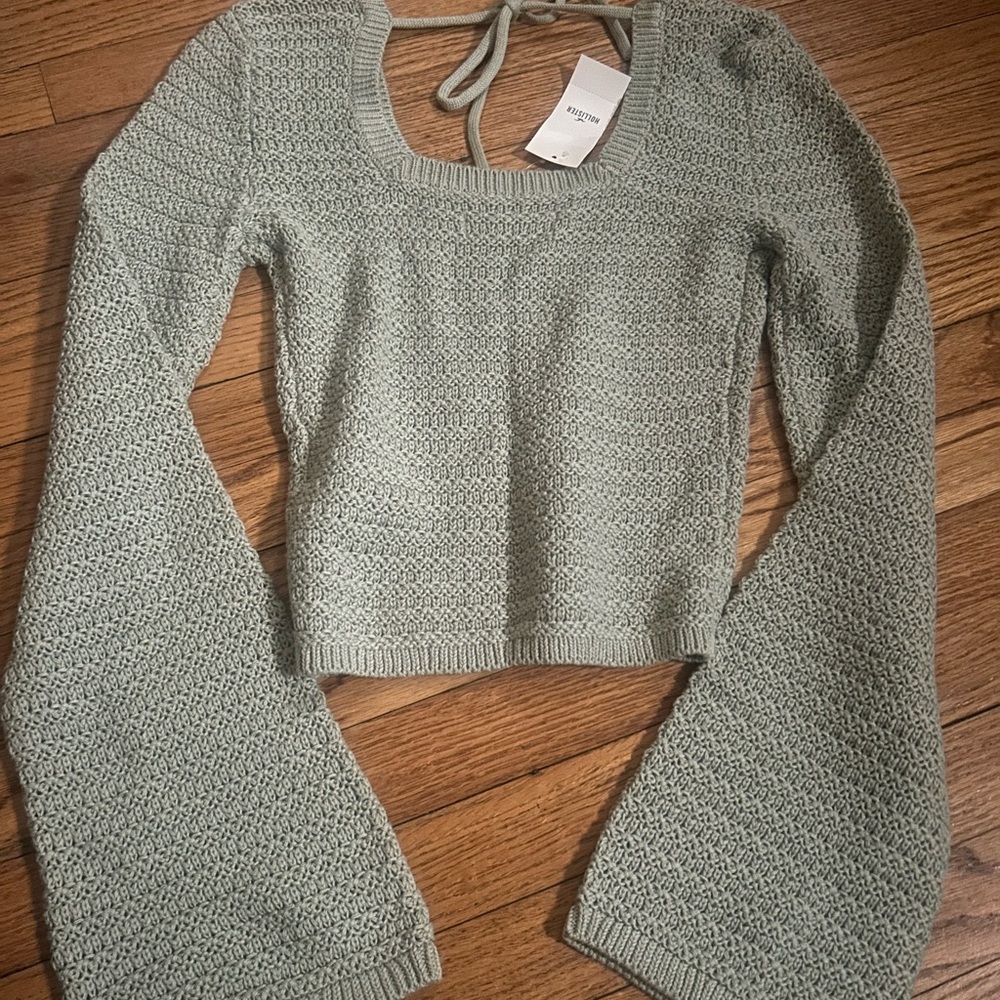 Green Knit Bell Sleeve Crop Top